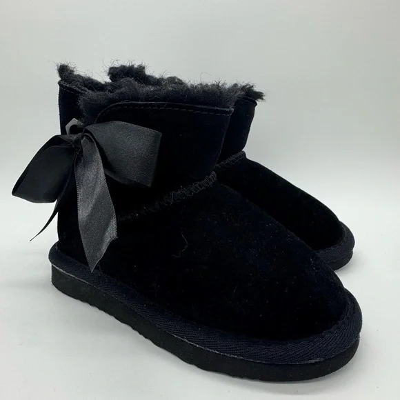 PAWZ Black Suede Boots with Ribbon Girls Size 10 Kids Bearpaw NEW - Picture 1 of 6